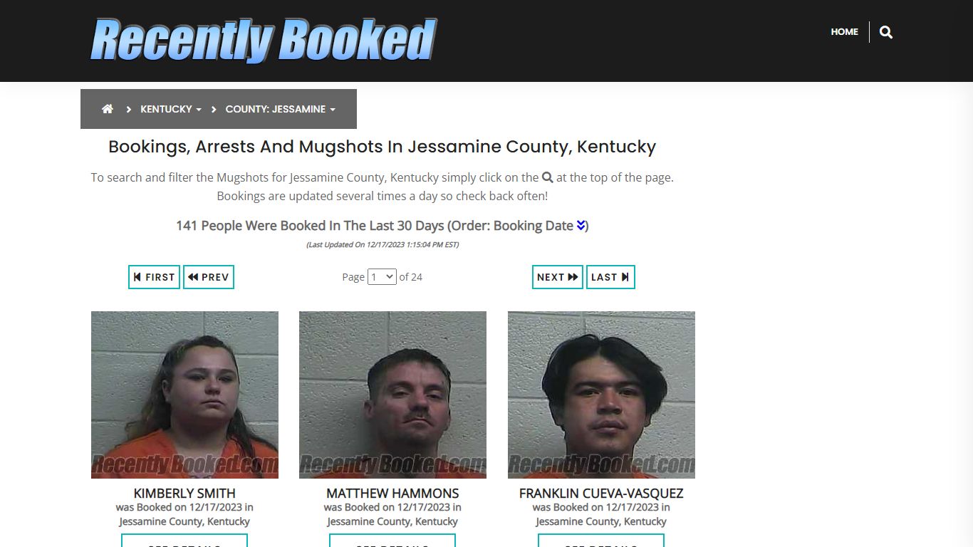 Recent bookings, Arrests, Mugshots in Jessamine County, Kentucky